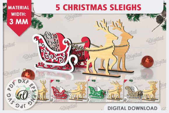 3D Christmas Sleighs Laser Cut Bundle