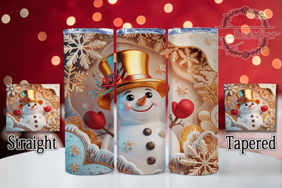 3D Gold Christmas Snowman Tumbler: A Festive Design for Creative Projects