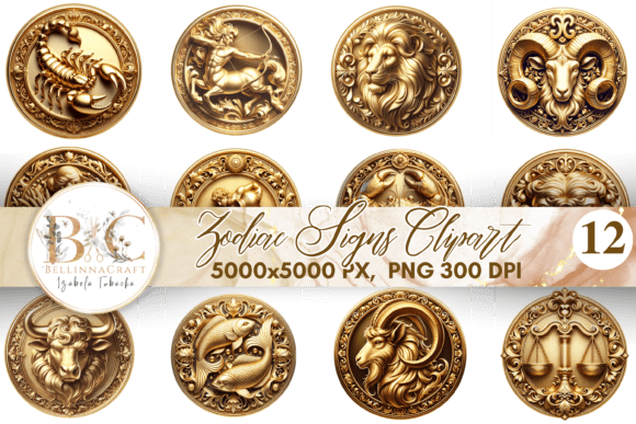 3D Golden Zodiac Signs: Elevate Your Creative Projects with Celestial Elegance