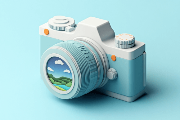 3D Illustration of Blue Pocket Camera