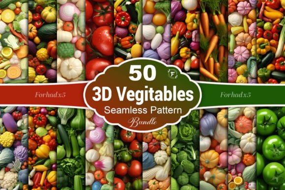 3D Vegetables Seamless Pattern