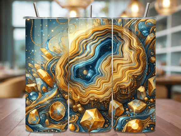 Gold Blue Agate Geode 3D Tumbler Wrap